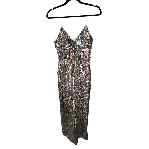 ZARA Dress XS Silver Strappy Sequin Midi Party 9373/567 Prom V-Neck Sparkle - Picture 6 of 16